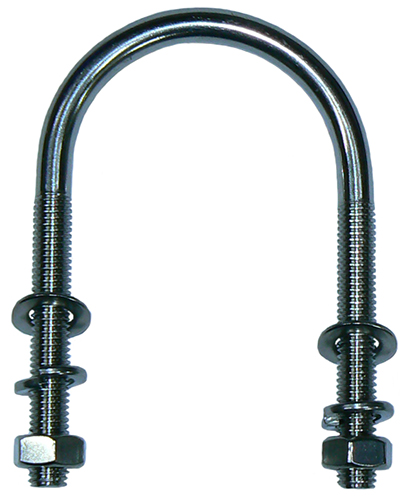 304 stainless steel U-bolt, includes nuts/washers – M8 x 1.25 x 55mm thread with 52mm x 88mm capability